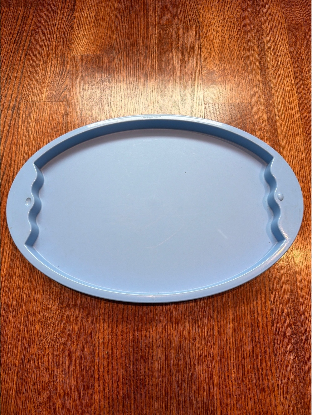 Tupperware Oval Blue Plastic Tray with Handle Grooves